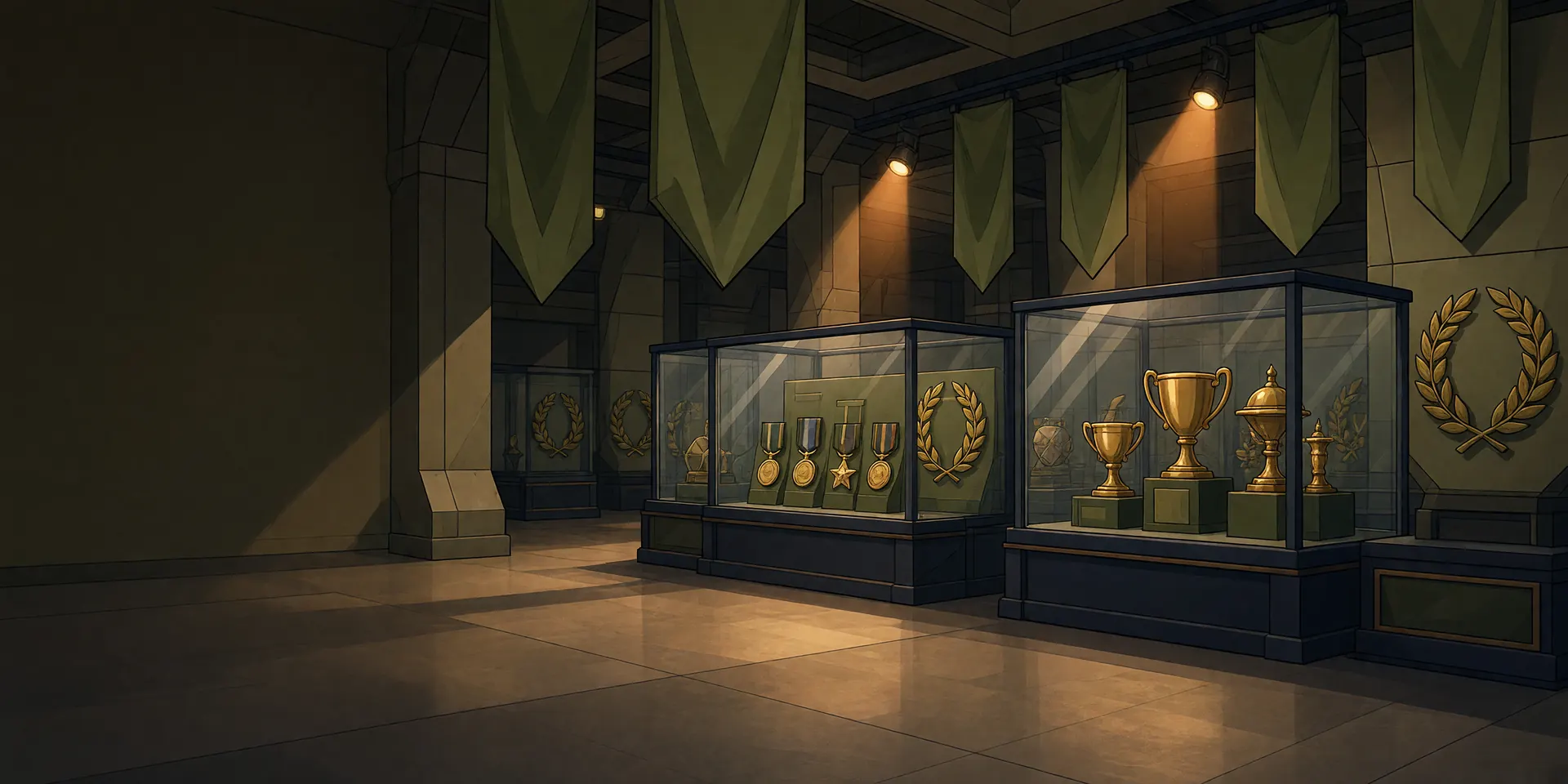 A hall of trophies, medals and unit banners