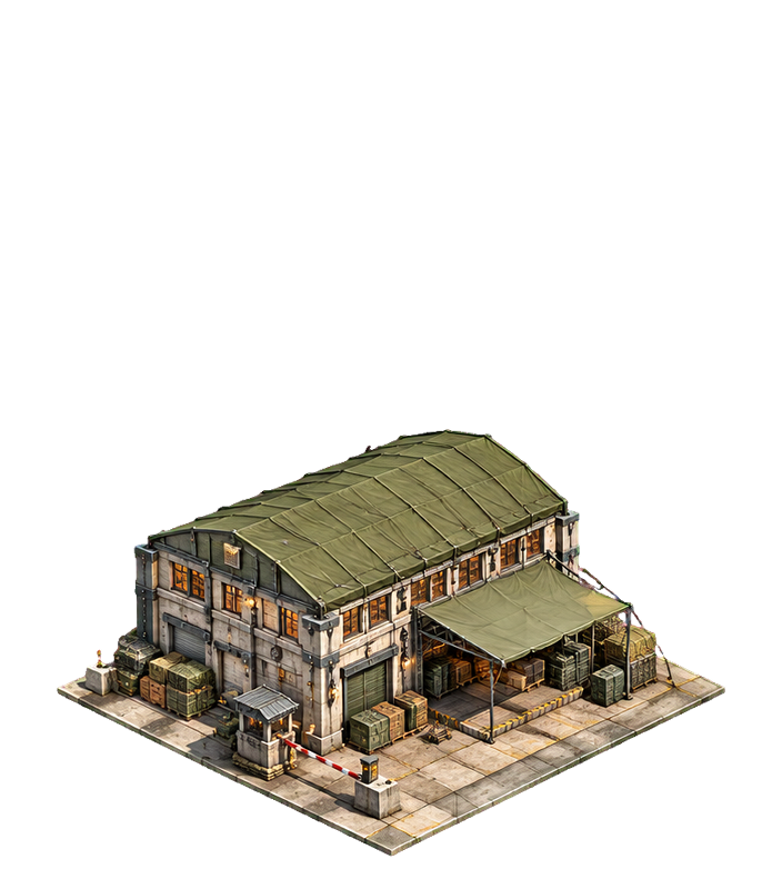 Supply Depot at the fortified stage, loading docks stacked with crates