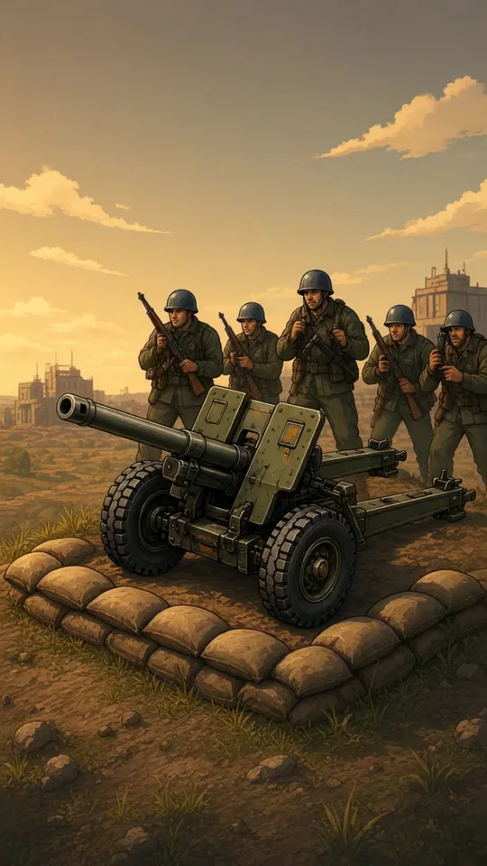 Towed howitzer with its crew